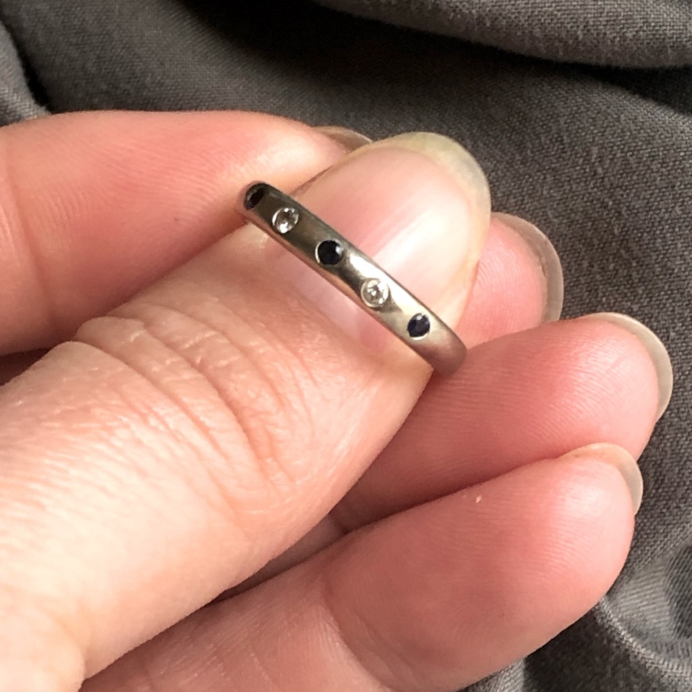 Diamond and sapphire white gold band